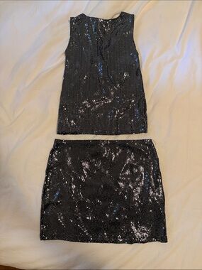 PrettyLittleThing Black Sequin Mini Skirt set